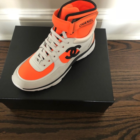 chanel orange high top sneakers